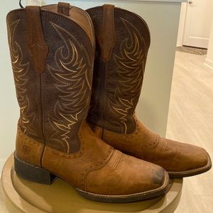 Ariat Brown Leather Cowboy Work Boots Square Toe